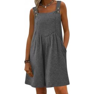 image:imageEkouaer Womens Overalls Summer Rompers Sleeveless Short Jumpsuits Casual Beach Vacation Outfits with PocketsGrey