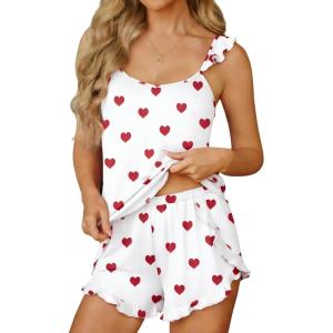 image:imageEkouaer Womens Pajama Sets Ruffle Cami Top and Shorts 2 Piece Lounge Set Sleepwear Summer Comfy Cute Bridal Pajama for WomenHeart