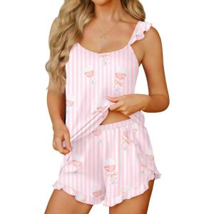 image:imageEkouaer Womens Pajama Sets Ruffle Cami Top and Shorts 2 Piece Lounge Set Sleepwear Summer Comfy Cute Bridal Pajama for WomenWine Glass