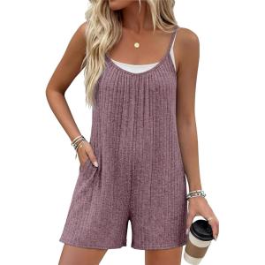 image:imageEkouaer Womens Summer Casual Rompers 2026 Loose Sleeveless Overalls Adjustable Shorts Jumpsuits with Pockets OutfitsFuchsia