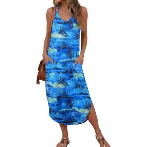 image:imageEkouaer Womens Swimsuit Beach Cover Up Dress Spaghetti Strap V Neck Swimwear A Line 2026 Bathing Suit Coverups with PocketsBlue Hawaiian