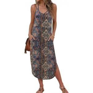 image:imageEkouaer Womens Swimsuit Beach Cover Up Dress Spaghetti Strap V Neck Swimwear A Line 2026 Bathing Suit Coverups with PocketsMulticolor Ethnic