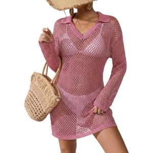 image:imageEkouaer Womens Swimsuit Cover Ups Crochet Swim Coverup Knit Bathing Suit Knit Beach Vacation Outfits SwimwearHot Pink