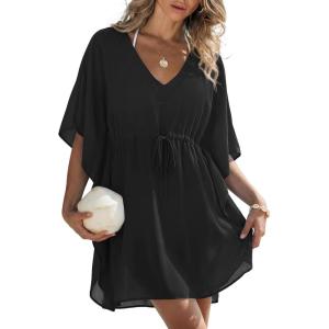 image:imageEkouaer Womens Swimsuit Coverup 2026 Sheer Chiffon Floral Print Sexy Bathing Suit Cover Up Swimwear BeachwearBlack