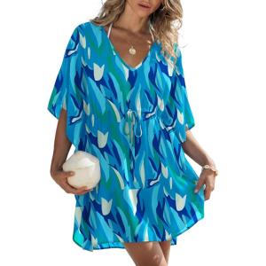 image:imageEkouaer Womens Swimsuit Coverup 2026 Sheer Chiffon Floral Print Sexy Bathing Suit Cover Up Swimwear BeachwearMixed Blue