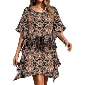 image:imageEkouaer Womens Swimsuit Coverup Chiffon Floral Bathing Suit Cover Up Ruffled Summer Beachwear Bikini Coverups S3XLBohemia Black