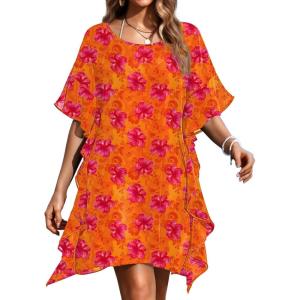 image:imageEkouaer Womens Swimsuit Coverup Chiffon Floral Bathing Suit Cover Up Ruffled Summer Beachwear Bikini Coverups S3XLFloral Orange