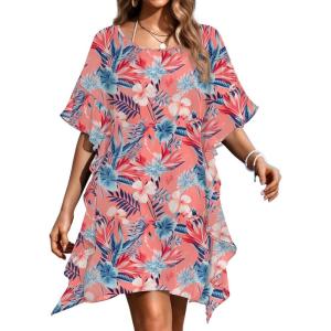 image:imageEkouaer Womens Swimsuit Coverup Chiffon Floral Bathing Suit Cover Up Ruffled Summer Beachwear Bikini Coverups S3XLFloral Pink