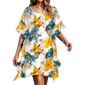 image:imageEkouaer Womens Swimsuit Coverup Chiffon Floral Bathing Suit Cover Up Ruffled Summer Beachwear Bikini Coverups S3XLFloral Yellow