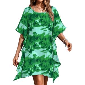 image:imageEkouaer Womens Swimsuit Coverup Chiffon Floral Bathing Suit Cover Up Ruffled Summer Beachwear Bikini Coverups S3XLGreen
