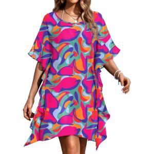 image:imageEkouaer Womens Swimsuit Coverup Chiffon Floral Bathing Suit Cover Up Ruffled Summer Beachwear Bikini Coverups S3XLMulticolor1