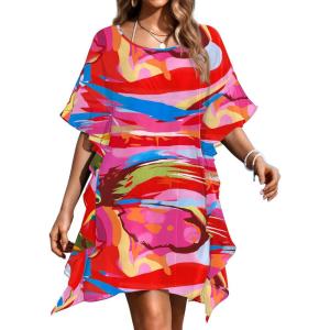 image:imageEkouaer Womens Swimsuit Coverup Chiffon Floral Bathing Suit Cover Up Ruffled Summer Beachwear Bikini Coverups S3XLMulticolor2