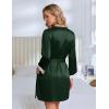 image:imageEkouaer Silk Robe for Women Short Satin Robe 34 Sleeves Lace Trim Kimono Bathrobe Sexy Bride Bridsmaid Sleepwear with PocketDark Green