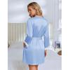 image:imageEkouaer Silk Robe for Women Short Satin Robe 34 Sleeves Lace Trim Kimono Bathrobe Sexy Bride Bridsmaid Sleepwear with PocketLight Blue