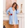 image:imageEkouaer Silk Robe for Women Short Satin Robe 34 Sleeves Lace Trim Kimono Bathrobe Sexy Bride Bridsmaid Sleepwear with PocketLight Blue