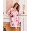 image:imageEkouaer Silk Robe for Women Short Satin Robe 34 Sleeves Lace Trim Kimono Bathrobe Sexy Bride Bridsmaid Sleepwear with PocketPink Bow