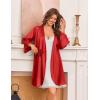image:imageEkouaer Silk Robe for Women Short Satin Robe 34 Sleeves Lace Trim Kimono Bathrobe Sexy Bride Bridsmaid Sleepwear with PocketRed