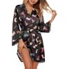 image:imageEkouaer Silk Robe for Women Short Satin Robe 34 Sleeves Lace Trim Kimono Bathrobe Sexy Bride Bridsmaid Sleepwear with PocketBlack Boots