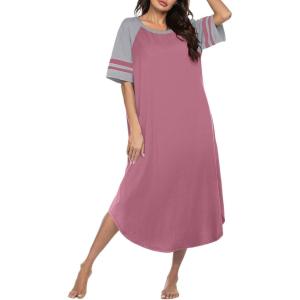 image:imageEkouaer Nightgowns for Women Cotton Long Night Gowns Plus Size Moo Moos Short Sleeve House Dress Soft Sleep Shirts S5XLGray Purple Red