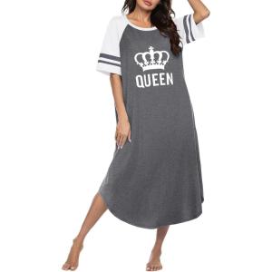 image:imageEkouaer Nightgowns for Women Cotton Long Night Gowns Plus Size Moo Moos Short Sleeve House Dress Soft Sleep Shirts S5XLGrey Queen