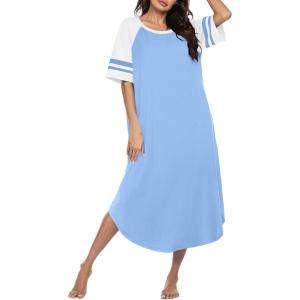 image:imageEkouaer Nightgowns for Women Cotton Long Night Gowns Plus Size Moo Moos Short Sleeve House Dress Soft Sleep Shirts S5XLLight Blue