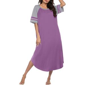 image:imageEkouaer Nightgowns for Women Cotton Long Night Gowns Plus Size Moo Moos Short Sleeve House Dress Soft Sleep Shirts S5XLPurple Red
