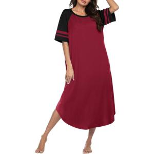 image:imageEkouaer Nightgowns for Women Cotton Long Night Gowns Plus Size Moo Moos Short Sleeve House Dress Soft Sleep Shirts S5XLWine Red