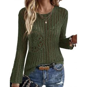 image:imageEkouaer Womens Crochet Cover up Top Hollow Out Floral Beach Cover ups 2026 Summer Sweater Vacation Cruise Outfits S2XLArmy Green