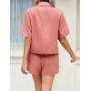 image:imageEkouaer 2 Piece Linen Lounge Sets for Women Button Down Loungewear Tops and Shorts Pajama Set with Pockets