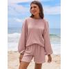 image:imageEkouaer 2 Piece Pjs Set for Women One Shoulder Top and Shorts with Pockets Soft Outfits Set Pink