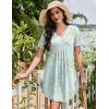 image:imageEkouaer Nightgowns for Women Cotton Night Gowns Short Sleeve Pleated Sleep Shirts Lace Trim Moo Moos Ladies SleepwearFloral Light Green