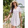 image:imageEkouaer Nightgowns for Women Cotton Night Gowns Short Sleeve Pleated Sleep Shirts Lace Trim Moo Moos Ladies SleepwearFloral Pink White
