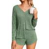 image:imageEkouaer Ribbed Knit Pajamas Sets for Women ButtonDown Loungewear Casual Shirt and Shorts 2 Piece Long Sleeve Soft Lounge Set