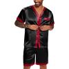 image:imageEkouaer Silk Pajamas for Men Satin Pajama Shorts 2 Piece Button Down Pj Set V Neck Sleepwear Loungewear with Pockets SXXL