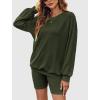 image:imageEkouaer Women 2 Pieces Outfit Sweatsuit Matching Lounge Set Long Sleeve Sweatshirt Shorts Comfy Loungewear Pajamas Fall Clothes Dark Green M