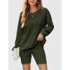 image:imageEkouaer Women 2 Pieces Outfit Sweatsuit Matching Lounge Set Long Sleeve Sweatshirt Shorts Comfy Loungewear Pajamas Fall Clothes Dark Green M