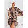 image:imageEkouaer Womens Satin Robes Silk Kimono Bath Robe Short Ruffled Hem Bride Bridesmaid Sleepwear with Pockets01leopard