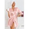 image:imageEkouaer Womens Satin Robes Silk Kimono Bath Robe Short Ruffled Hem Bride Bridesmaid Sleepwear with Pockets01pastel Pink