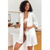 image:imageEkouaer Womens Satin Robes Silk Kimono Bath Robe Short Ruffled Hem Bride Bridesmaid Sleepwear with Pockets01white