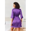 image:imageEkouaer Womens Satin Robes Silk Kimono Bath Robe Short Ruffled Hem Bride Bridesmaid Sleepwear with PocketsDeep Purple