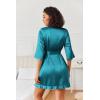 image:imageEkouaer Womens Satin Robes Silk Kimono Bath Robe Short Ruffled Hem Bride Bridesmaid Sleepwear with PocketsTeal