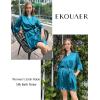 image:imageEkouaer Womens Satin Robes Silk Kimono Bath Robe Short Ruffled Hem Bride Bridesmaid Sleepwear with PocketsTeal