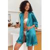 image:imageEkouaer Womens Satin Robes Silk Kimono Bath Robe Short Ruffled Hem Bride Bridesmaid Sleepwear with PocketsTeal