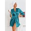 image:imageEkouaer Womens Satin Robes Silk Kimono Bath Robe Short Ruffled Hem Bride Bridesmaid Sleepwear with PocketsTeal