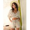 image:imageEkouaer Womens V Neck Lounge Sets Beach Cover Up Shirt and Shorts 2 Piece Outfits Loungewear Pajama with Pockets KhakiL