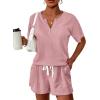 image:imageEkouaer Womens Waffle Knit Pajamas Set Short Sleeve Top with Shorts Matching Lounge Sets Loungewear Sweatsuit with Pockets