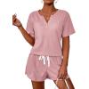 image:imageEkouaer Womens Waffle Knit Pajamas Set Short Sleeve Top with Shorts Matching Lounge Sets Loungewear Sweatsuit with Pockets