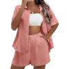 image:imageEkouaer 2 Piece Linen Lounge Sets for Women Button Down Loungewear Tops and Shorts Pajama Set with Pockets