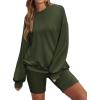 image:imageEkouaer Women 2 Pieces Outfit Sweatsuit Matching Lounge Set Long Sleeve Sweatshirt Shorts Comfy Loungewear Pajamas Fall Clothes Dark Green M