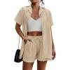 image:imageEkouaer Womens 2 Piece Lounge Set Short Sleeve Button Down Shirt Vacation Outfits Casual Loungewear with Pockets